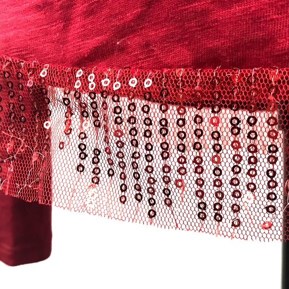 BKE Red Sequin Lace Long Sleeve Top - Picture 5 of 5